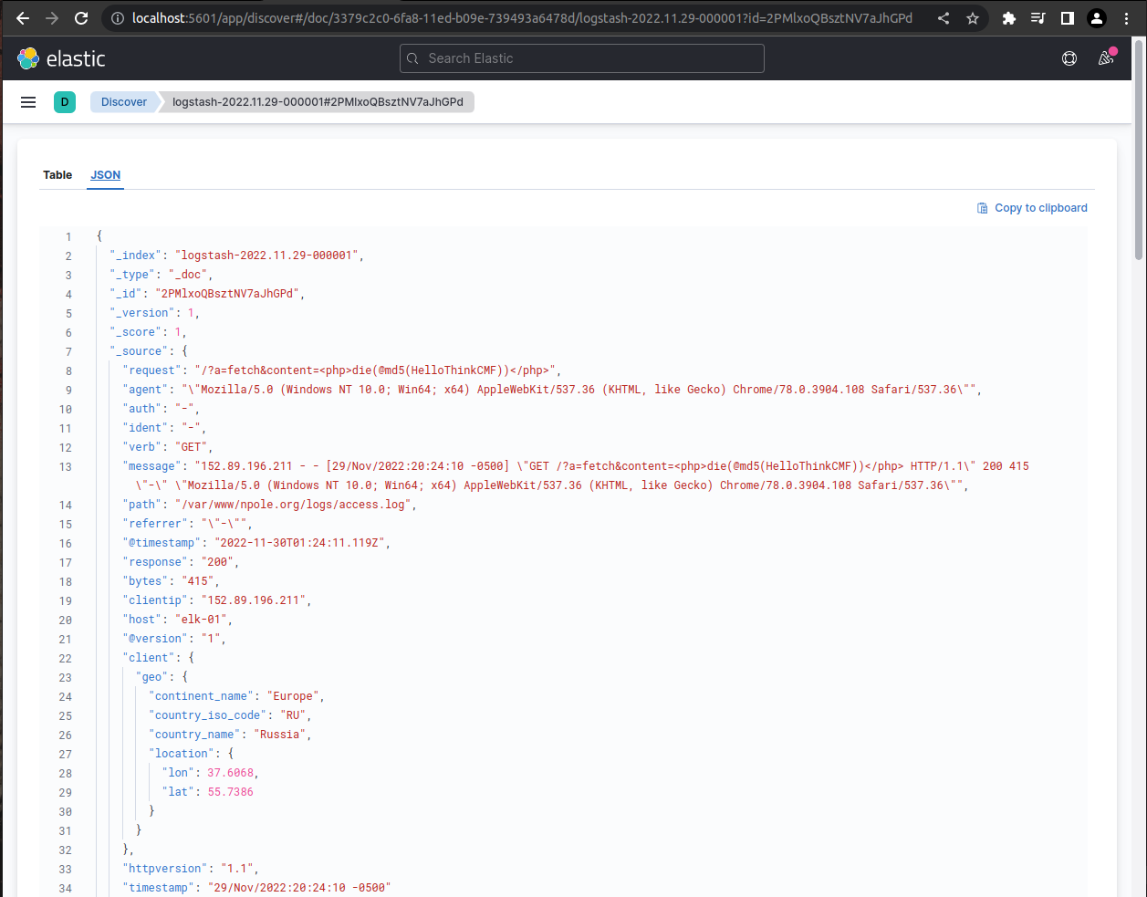 An example apache log event